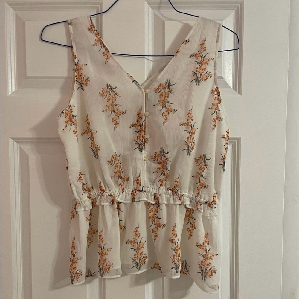NWT Ann Taylor Factory chiffon floral ruffled sleeveless blouse, medium petite